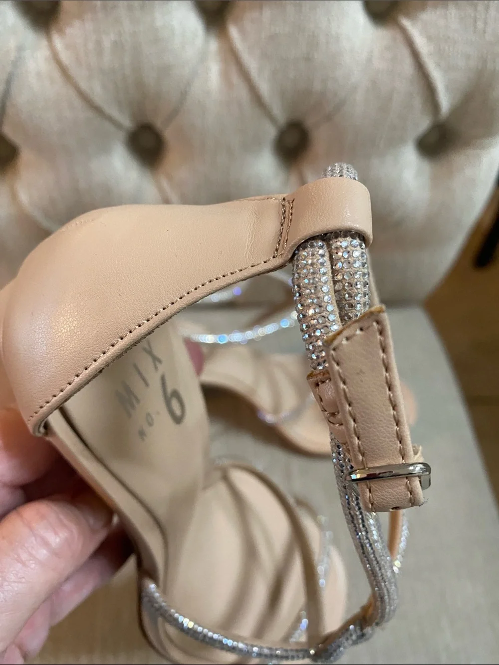 Mix No. 6 Nude Rhinestone-Strap Block 3” Heel Sandals LIKE NEW / Sz 8